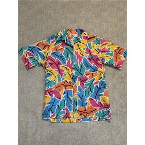 Hilo Hattie Shirt Large Hawaiian Vintage Multicolor Floral Vibrant Loud Leaves L